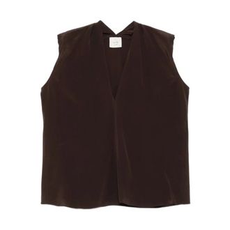 Alysi Sleeveless Tops, female, Brown, Size: M Hand-Salted Silk V-Neck Top