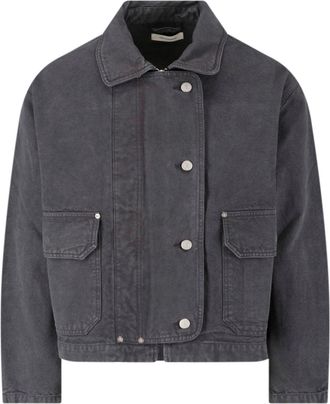 Mfpen Cropped Organic Cotton Jacket with Classic Collar and Dual Closure