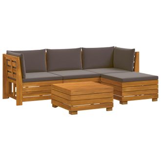 vidaXL Conjunto De Sof&aacute;s De Exterior Con Coj&iacute;n 5 Pieza Marr&oacute;n Vidaxl
