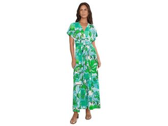 Lilly Pulitzer Keenan Maxi Dress Womens Dress Capri Blue Rousseaus Roses : 10, Rayon/Spandex
