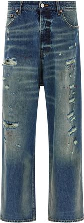 VETEMENTS Mens Blue Distressed Baggy Jeans