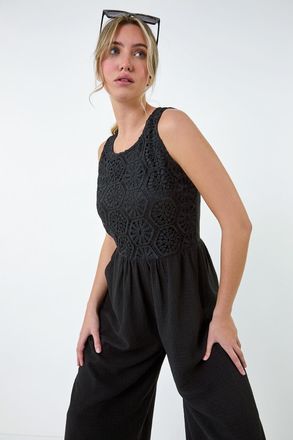 DUSK Crochet Lace Wide Leg Stretch Jumpsuit