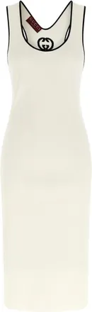 Gucci White Round Neck Midi Dress