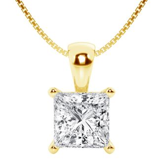 Grown Brilliance 2 Carat Princess Lab Grown Diamond Solitaire Pendant Necklace in 14K Yellow Gold, E-F Color, VS Clarity