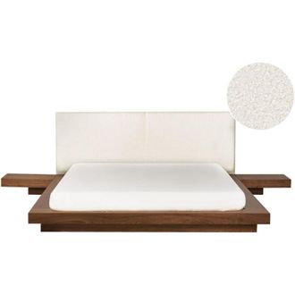 Beliani Beliani - Letto stile Giapponese moderno 160 x 200 cm Comodini Laterali Marrone Testiera Boucle Zen