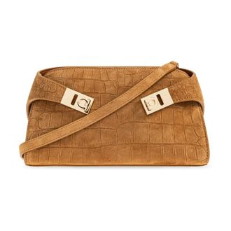 Ferragamo Hug Suede Bag - Dames - Tassen - Beige - Maat: ONE Size Su&egrave;de