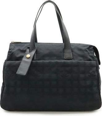 Chanel New Travel Line Black Nylon Jacquard Leather Boston Bag (Pre-Owned)