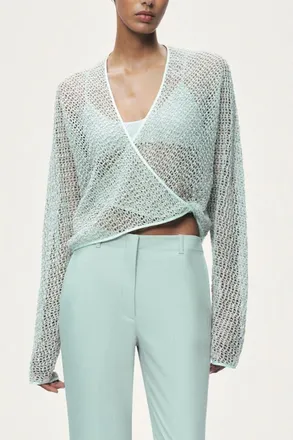 Nocturne Wrap Mesh Blouse in Mint Green at Nordstrom, Size X-Large