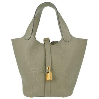 Herm&egrave;s Picotin Lock Clemence Green Leather Handbag (Pre-Owned)
