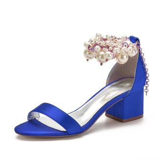 Miyoopark Comfortable Wedding Shoes for Women Block Low Heel Evening Sandals M536 Royal Blue UK 5.5