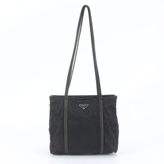 Prada Black Leather Nylon Shoulder Bag Tote Bag (Pre-Owned)