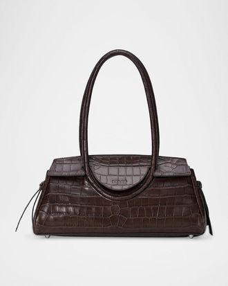 Staud Maude Croc-Embossed Leather Shoulder Bag