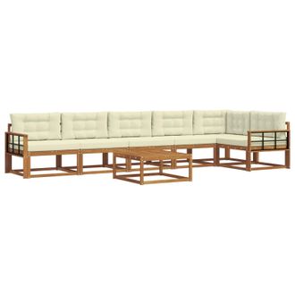 vidaXL Conjunto De Sof&aacute;s De Exterior Con Coj&iacute;n 7 Pcs Natural Y Crema Vidaxl