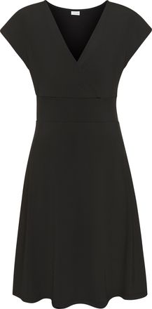 Lascana Midikleid LASCANA, Damen, Gr. 34, N-Gr, schwarz, Jersey, Obermaterial: 95% Polyester, 5% Elasthan, unifarben, figurumspielend knieumspielend, tiefer V