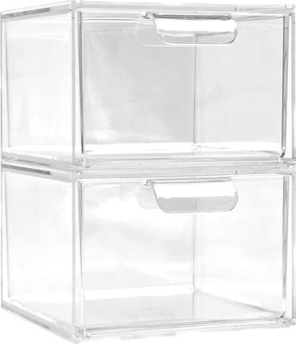 OEM Juego De 2 Cajas De Almacenamiento Transparentes Para Maquillaje, Cajones, Joyas Y Cosm&eacute;ticos. Organizador De Tocador