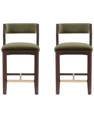 Manhattan Comfort Set Of 2 Patricia Velvet Counter Stools With Beech Wood Legs