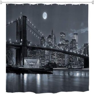 OEM Cortina De Ducha De 180 X 200 Cm, Resistente Al Moho Y Al Agua, Con Motivos De La Ciudad De Nueva York, El Puente De Brooklyn Y El Horizonte De Manhat