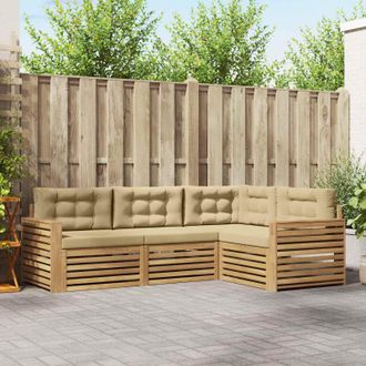 vidaXL Vidaxl Set Di Divani Da Esterno 4 Pz 4-posti Bianco E Beige Poliestere