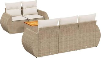 vidaXL Juego De Sof&aacute;s Jard&iacute;n Con Cojines 6 Pzas Rat&aacute;n Sint&eacute;tico Beige Vidaxl