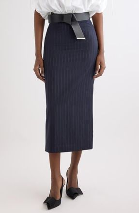 Givenchy Pinstripe Wool Pencil Midi Skirt in Dark Navy at Nordstrom, Size 10 Us