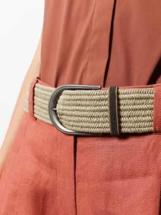 Brunello Cucinelli Womens Belt Linen Shiny Loop Beige