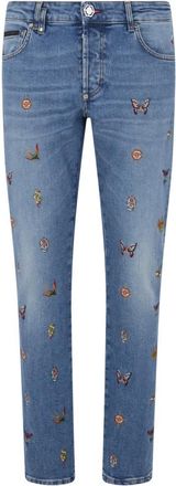 Philipp Plein Geborduurde Super Straight Cut Jeans - Heren - Slim Fit Jeans - Blauw - W30 - Katoen - Jeans