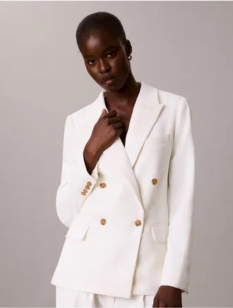 Calvin Klein Womens Effortless Crepe Double Breasted Blazer - White - 10