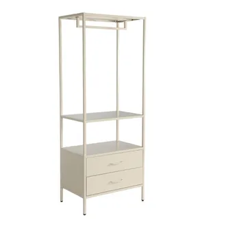 Sweeek Mueble de entrada, perchero de metal con armario y 2 cajones, crema
