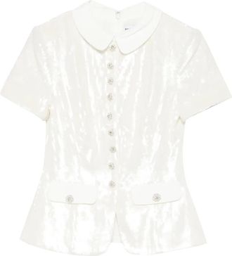 Self Portrait Top verfraaid met pailletten - Wit