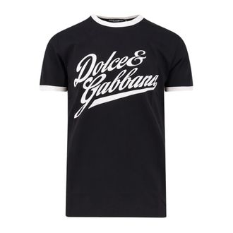 Dolce & Gabbana T-Shirts, male, Black, XS, Cotton T-shirt with Flock Print