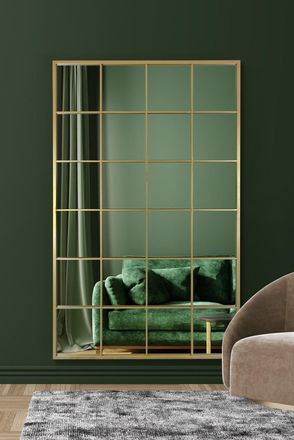 MirrorOutlet The Fenestra Gold Modern Window Leaner / Wall Mirror 69 X 43 174CM X 110CM | Size: 1 Pack
