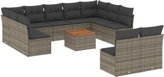 vidaXL Set De Sof&aacute;s De Jard&iacute;n 12 Pzas Con Cojines Rat&aacute;n Sint&eacute;tico Gris Vidaxl