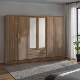 Seconique Nevada 6 Door 2 Drawer Mirrored Wardrobe in Dark Brown