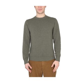 Pantaloni Torino Round-neck Knitwear, male, Green, Size: XL Crossneck Ribbed Collar