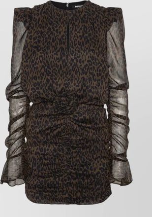 Rotate leopard-print ruched long-sleeve mini dress