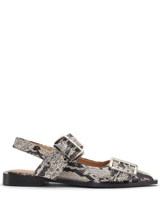 Ganni snake-print ballerina shoes - women - Leather - 37 - Neutrals