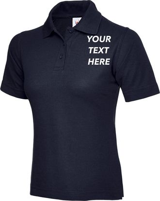 Generic Personalised Ladies Polo Shirt Your Text Logo 17 Colours stag Workwear top (Navy, XL, x_l)