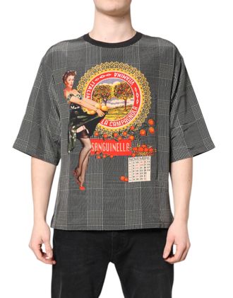 Dolce & Gabbana Mens Black White Graphic Print Short Sleeve T-Shirt And Silk