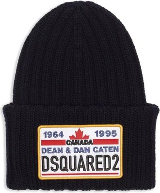 Dsquared2 Zwarte Logo Patch Lichtgewicht Geribbelde Trui - Heren - Hoeden - Zwart - ONE Size - Accessoires