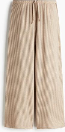 H&M Wide Rib-knit Trousers in Beige at Nordstrom, Size Xx-Small