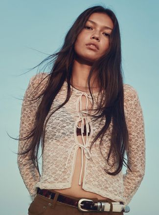 Twik Womens Floral lace tie-up cardigan