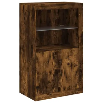 Berkfield Home Side Cabinet with LED Lights Smoked Oak Engineered Wood in Brown