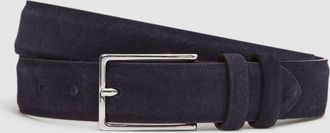 Reiss Dante Navy Suede Belt - Blue Leather Plain, Size: 32