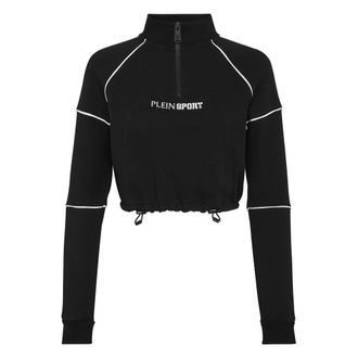 Plein Sport Fleece Cropped Anorak - Dames - Sportshirts - Zwart - 2XL - Katoen - Fitness