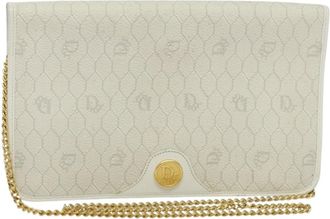 Dior Vintage Honeycomb Chain Canvas White Canvas Bag (Pre-Owned)