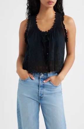 D&ocirc;en Toussine Sleeveless Eyelet Top in Black at Nordstrom, Size Xx-Small