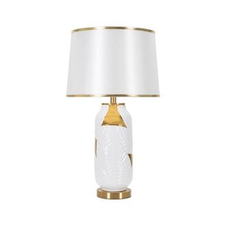 Dmora Dmora - L&aacute;mpara De Mesa Dalmazzo, Luz De Escritorio, Luz De Oficina, L&aacute;mpara De Trabajo, 40x40 H70 Cm, Blanco Y Oro