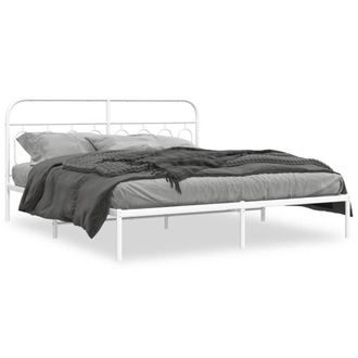Berkfield Home Metal Bed Frame without Mattress with Headboard White 193x203cm | Size: 193x203 cm