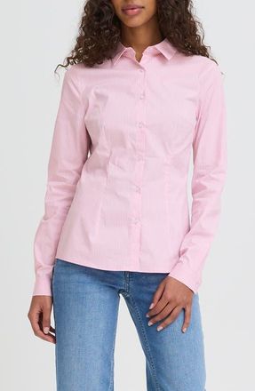 Ichi Ihdima Stripe Button-Up Shirt in Rose Stripe at Nordstrom, Size 10 Us