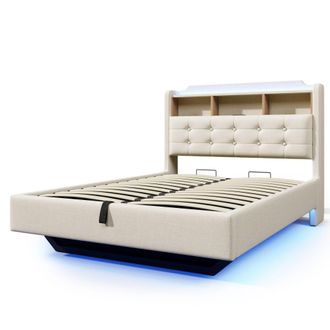 Urban Meuble Cama canap&eacute; doble, lino beige, capiton&eacute;, con led y usb, 140x200 cm